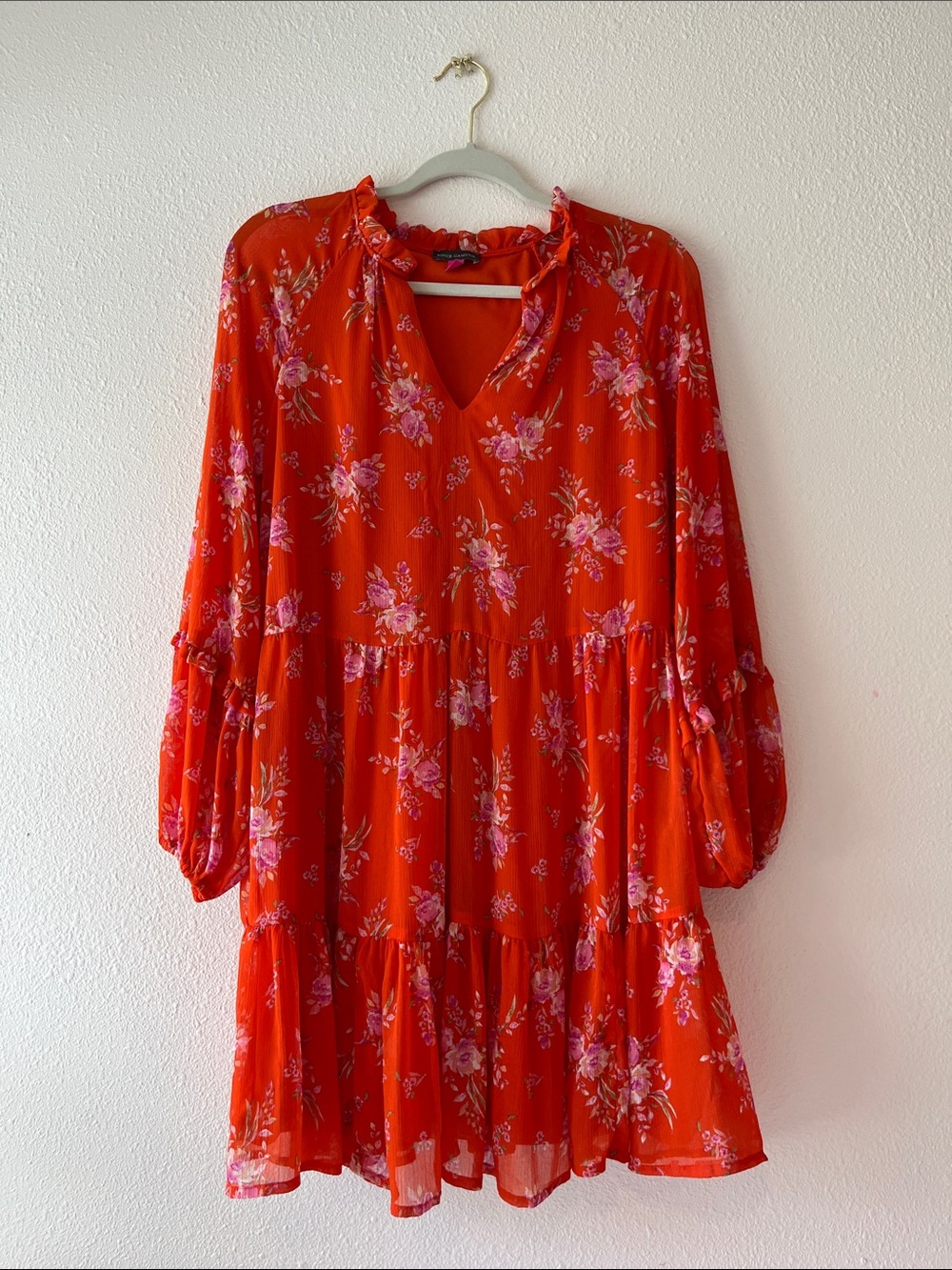Vince Camuto Bright Red Floral Ruffle Mini Dress